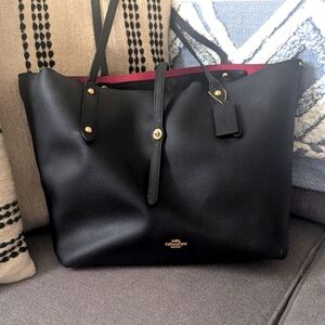 Coach Black Leather Tote with Red Interior